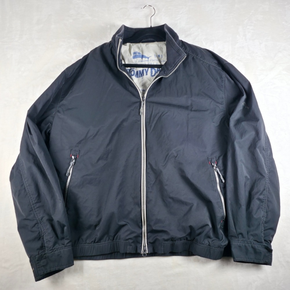 Tommy Bahama Windbreaker Jacket Mens XXL Black Full Zip Dadcore Nautical Coastal